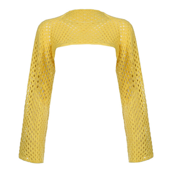 SweaterWool Knitted Cutout Chain Link Super Short Blouse Cream Yellow - Image 5