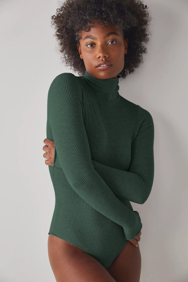 Fashion Ladies Bodysuit Solid Color Turtleneck Long Sleeves - Image 5