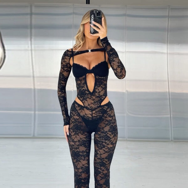 Women's Slim-fit Lace Long-sleeved Jumpsuit - Image 6