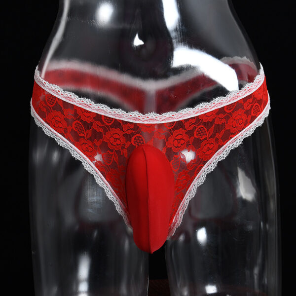 Qing He Men's Underwear Vertical Bag Egg Sexy Love Women's Lace Penis Cover Triangle Underwear Couple Underwear Stockings Shorts - Image 2