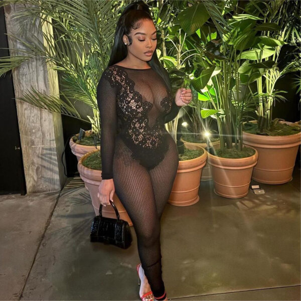 Round Neck Slim-fit Sexy Long Sleeve Women's Knitted Jumpsuit - Image 3