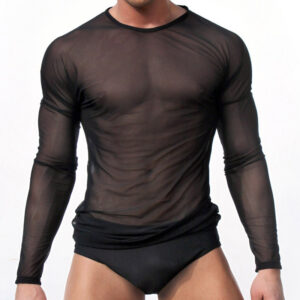 Long-sleeved T-shirt Men's See-through Mesh Underwear Men's Air-conditioned Room Wear T-shirt E668
