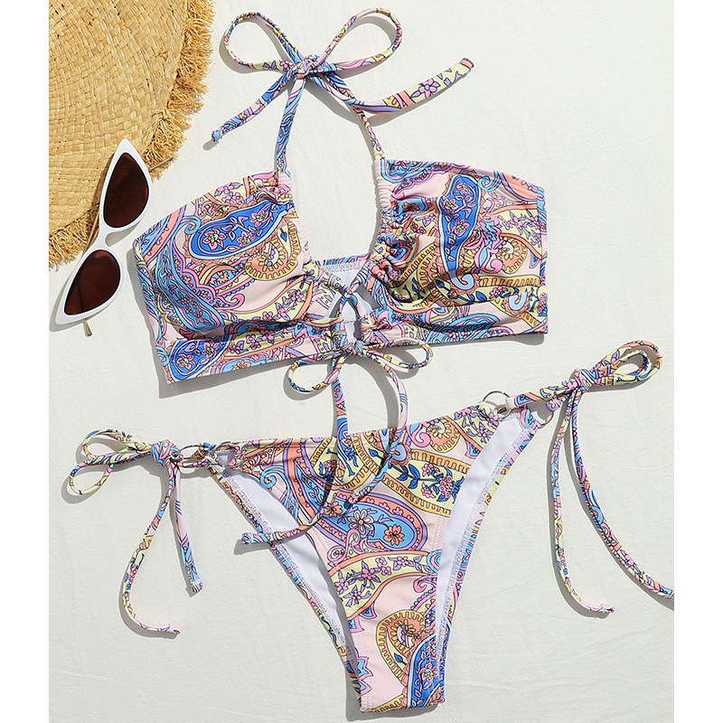 European And American New Floral Bikini Adjustable Tight Lace-up Backless In Stock Bikini Swimsuit - Image 5