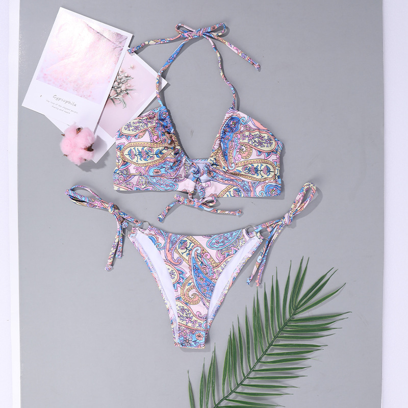 European And American New Floral Bikini Adjustable Tight Lace-up Backless In Stock Bikini Swimsuit - Image 4