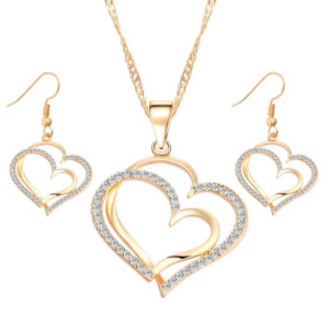 Romantic Heart Shaped Crystal Earrings Necklace Set