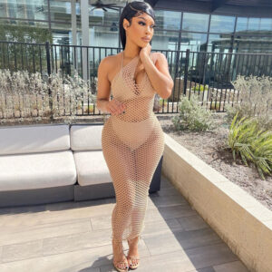 Women's Clothing Fashion Grid Hollow Dress