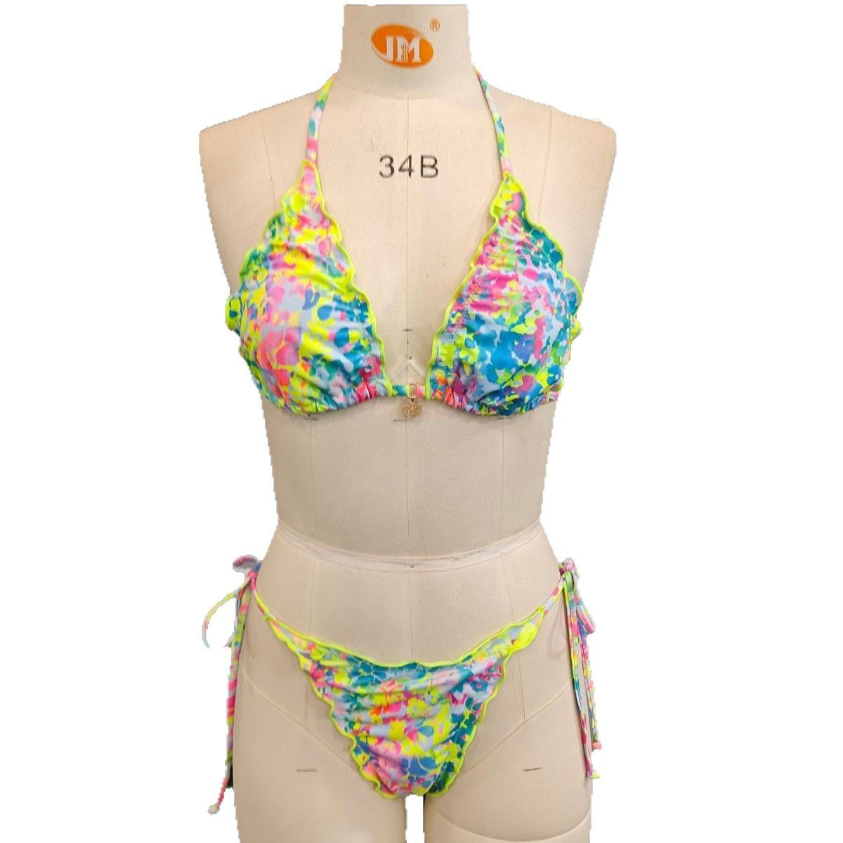 Colorful Tree Fungus-like Lacework Halter Lace-up Style Bikini - Image 2