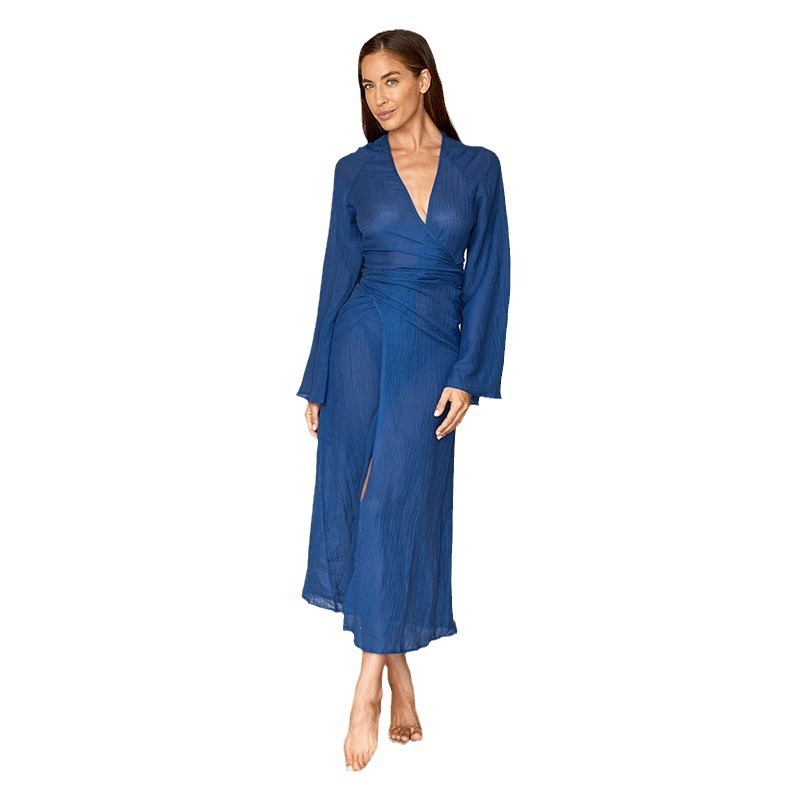 Solid Color Midriff Outfit Beach Bikini Swimsuit Blouse - Image 2