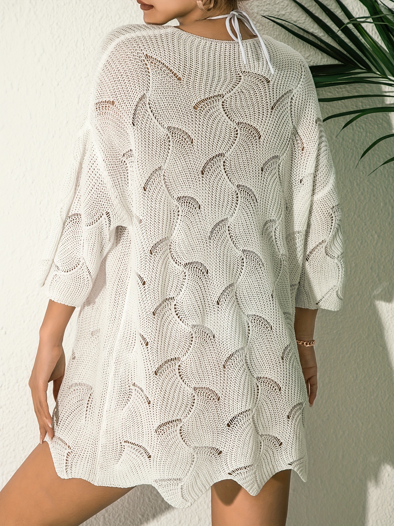 Round Neck Hollow-out Knitted Pullover Blouse - Image 5