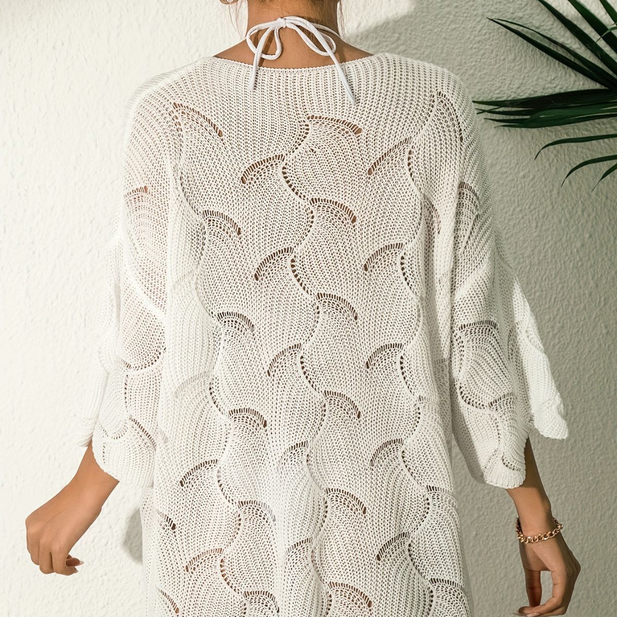 Round Neck Hollow-out Knitted Pullover Blouse - Image 6