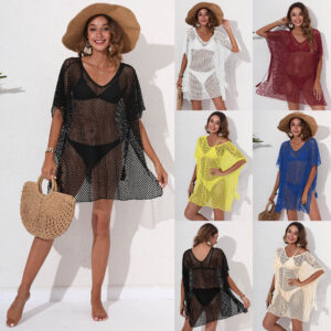 Grid Beach Cover-up European And American Women's Clothing Loose And Irregular